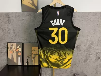 Golden State Warriors Retro - Stephen Curry # 30 || Camiseta - Jersey deportivo Nike - Logo NBA - versión negra rosa amarilla